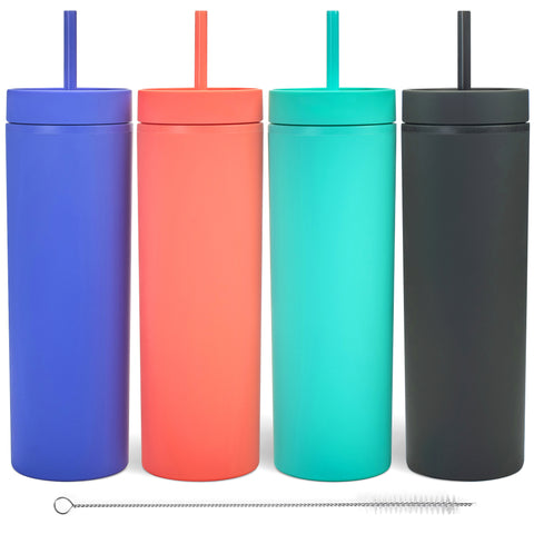 30 Pack Skinny Tumbler with Lids and Straws 16 oz Matte Colored