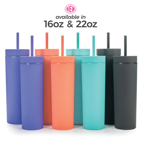 Pastel Color Mix - Pack of 12, 16 oz Acrylic Tumblers with Straws